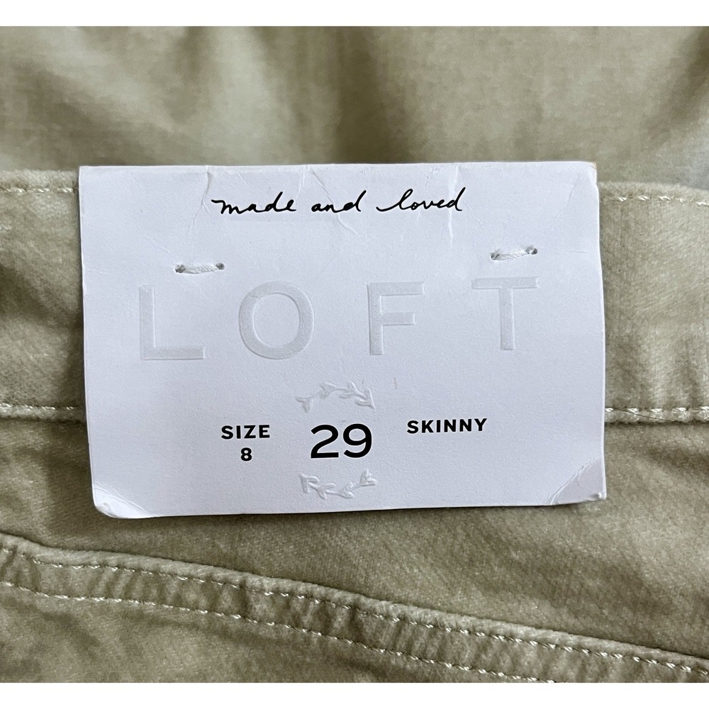 LOFT Crop Skinny Jeans Women 29/8 Cream Velveteen Feel‎ Button Hem Stretch NWT - Picture 12 of 12